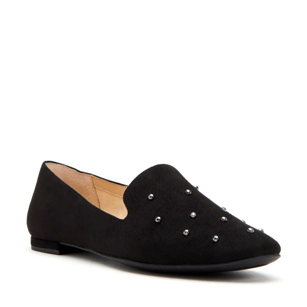 NIB Katy Perry The Allena Black Embellished Loafers Flats Suede Size 7.5